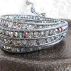 Clear Crystals with Silver Leather