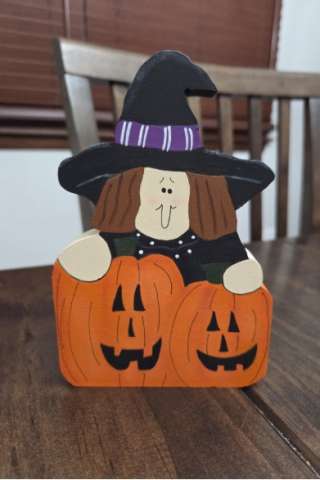 Witch With Jack O Lantern Pumpkins