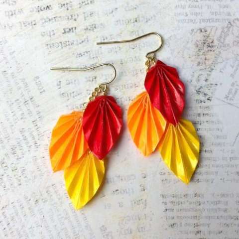 Autumn Harvest Colors Origami Leaves Earrings