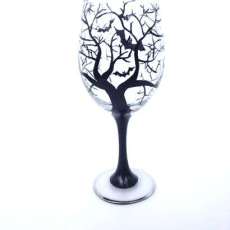 Halloween Bat Tree wine glass
