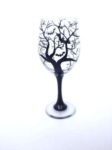 Halloween Bat Tree wine glass