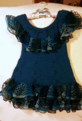 Blue Knit Ruffled Dress 12-18 months