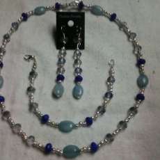 3 piece set brazil aquamarine,sapphire,swarovski crystal,silver plated throughout