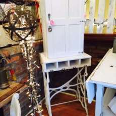 Wine Pantry Created From An Antique Sewing Base and Vintage Metal Cabinet