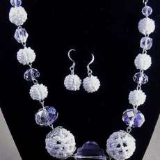 White & Crystal Bead Necklace/Earring Set