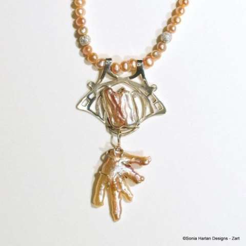 magnificent single piece Biwa Pearl pendant and necklace