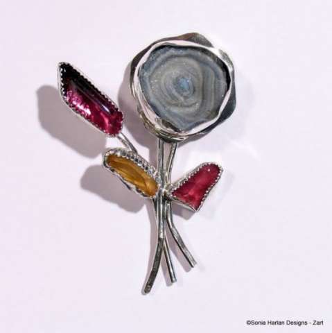 chalcedony flower and Tourmaline pin/pendant