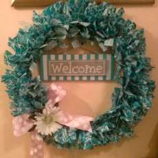 Aqua Paisley Fabric With Welcome Plaque