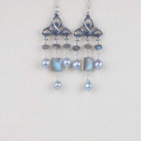 Sterling Silver Earrings With Labradorite and Pearls
