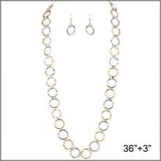 12707 Two Tone $10.00 Rhodium and Gold Plated Necklace and Earring Set.
