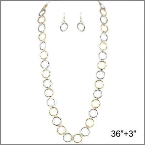 12707 Two Tone $10.00 Rhodium and Gold Plated Necklace and Earring Set.