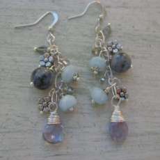Sodalite and Quartz Earrings, Handing on Silver Ear Wires