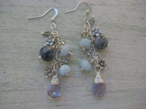Sodalite and Quartz Earrings, Handing on Silver Ear Wires
