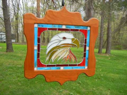 Stain Glass Eagle Head With Cherry Frame