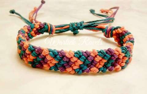 Aquamarine, Purple & Orange Chevron Friendship Hemp Bracelet