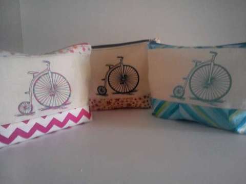 Embroidered Antique Bicycle Zip Bags