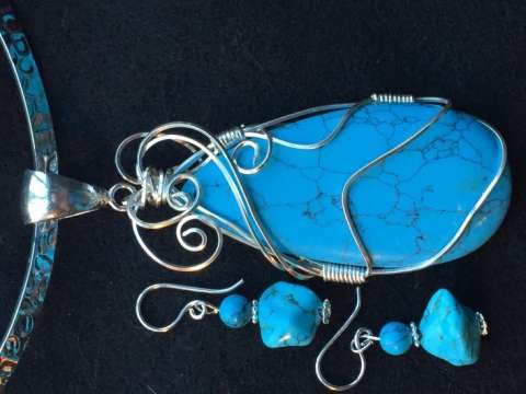 Turquoise Stone Wire Wrapped in Silver