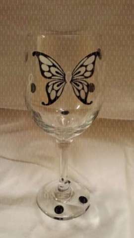 Breast Cancer Butterfly Wine Glass