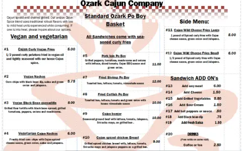 Restora Foods/Ozark Cajun Company Mission and Sample Menu