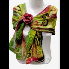 Nuno-Felted Scarf With Button-Flower