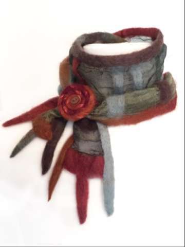 Nuno-Felted Scarf With Button-Flower