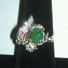 Lovely Genuine Emerald With Ruby Accent Ring