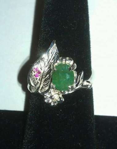 Lovely Genuine Emerald With Ruby Accent Ring