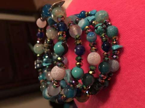 Blue Turquoise, Jasper, Swaroski Crystal Flex Bracelet