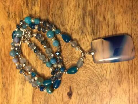 Blue Agate, Swaroski Crystal and Gemstone Necklace