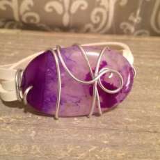 Leather Wire Stone Wrapped Bracelet