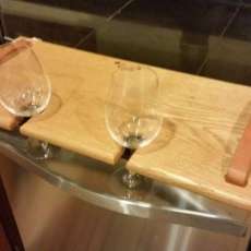 Oak Serving Board With Leather Handles and Wine Glass Holders