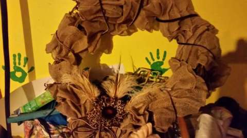 Burlap and Leather Wreath - Still on the Construction Bench