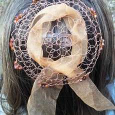 Amber Ribbon Rennaissance Kippah/Hat With Crystals