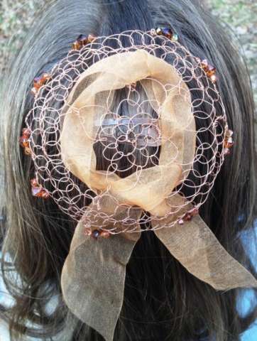 Amber Ribbon Rennaissance Kippah/Hat With Crystals