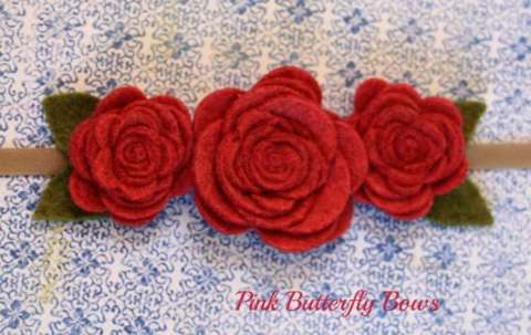 Baby Head Band Felt Red Roses