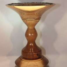 Spalted Walnut Tazza With Multi Colored Tourmalein Inlaid Rim