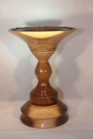 Spalted Walnut Tazza With Multi Colored Tourmalein Inlaid Rim
