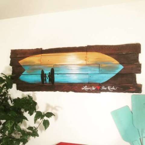 Live the Life You Love - Large Surfboard Art on Reclaimed Wood
