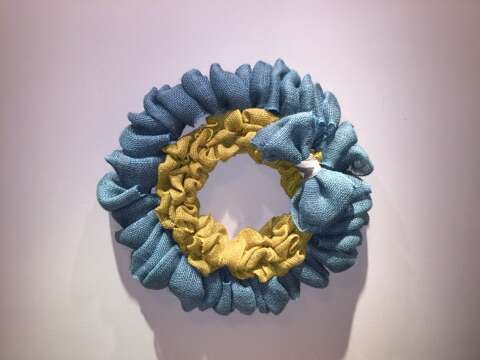 Turquoise and Yellow Burlap Wreath With Turquoise Bow Embellishment