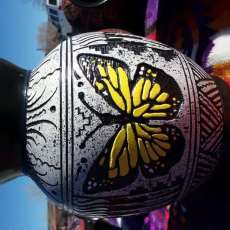 Yellow Butterfly on White Clay Vase