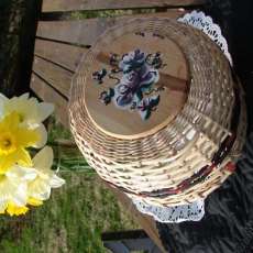 Small Round Bun Basket With Hand-Pinting of Maroon Roses and Foliage