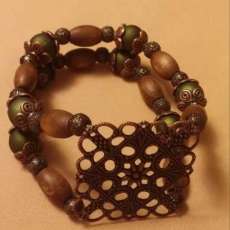 Wooden and Metal Dbl Stranded Bracelet