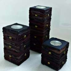 3 Piece Leather Candleholder Set