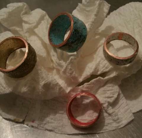 Enameled Rings on Copper Base