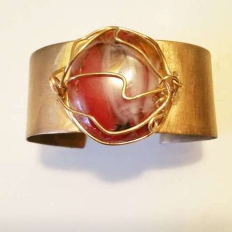 Handmade Fused Glass on Hand Formed Brass Cuff