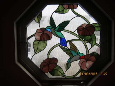 Hummingbirds, Flowers, Vines Window Panel