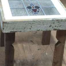 Table With Antique Stained Glass Window As Top