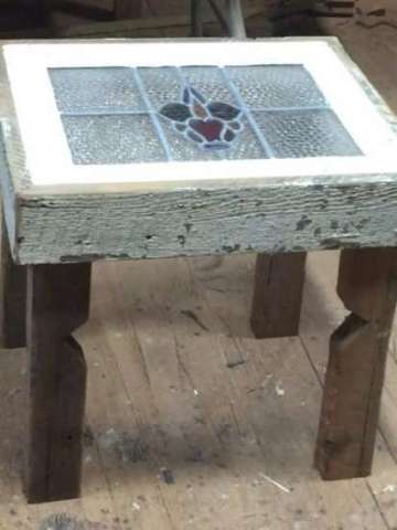 Table With Antique Stained Glass Window As Top