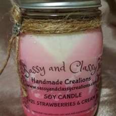 16oz Jar. Strawberries and Cream Soy Candle.... Visit Our Webside For More Details and Products Www.Sassyandclassycreations.Com