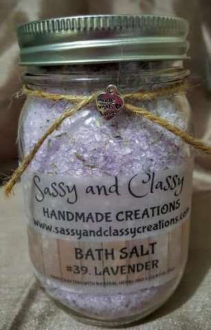 16 Oz Jar. Lavender Bath Salt..Please Visit Our Webside For More Info and Products Www.Sassyandclassycreations.Com